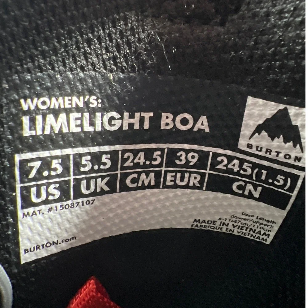 Burton Limelight BOA Women's Snowboard Boots Size 7.5 Black WORN ONCE EUC